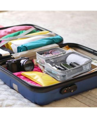 Set of 2 Clear Makeup Bag Cosmetic Organizer Travel Toiletry Pouch Handle Zipper for Makeup Artist Pink