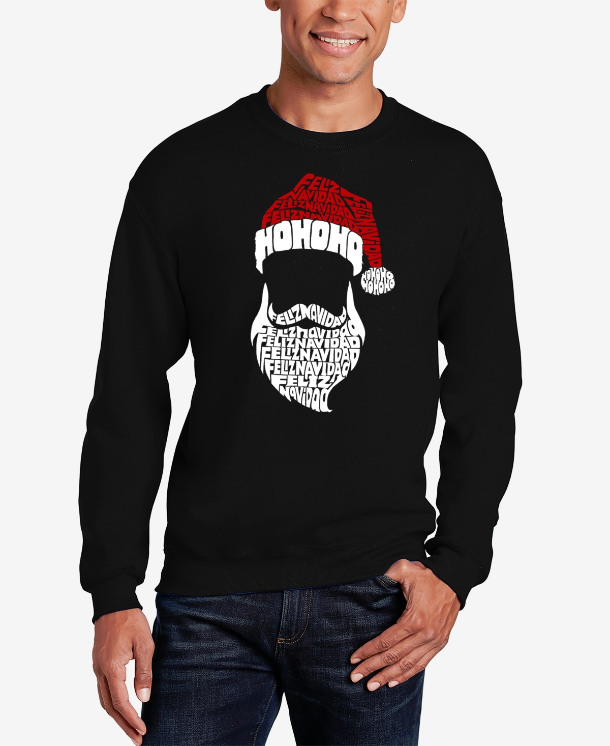 La Pop Art Men's Feliz Navidad Santa Claus Word Art Crewneck Sweatshirt In Black