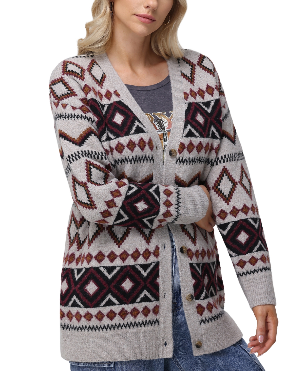 Frye Women's Southwestern Fair Isle Button-Up Cardigan