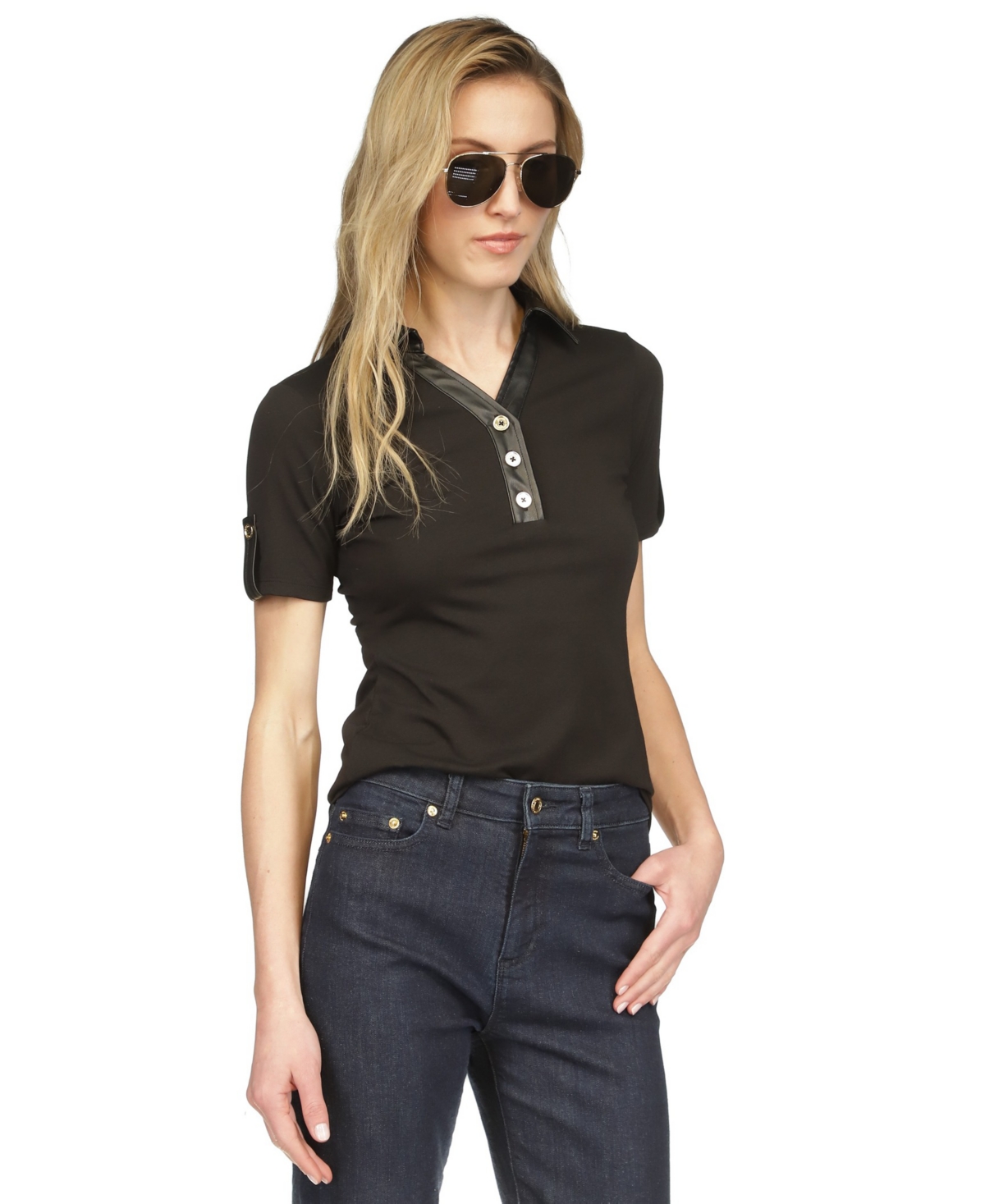 Michael Michael Kors Women's Faux-Leather Trimmed Polo