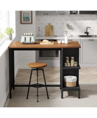 Kitchen Island, Kitchen Shelf Kitchen Bar Table with 5 Open Storage Shelves and Large Worktop, Industrial Butcher Block Island (Stools Not Included)
