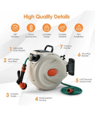 98ft Wall Mounted Retractable Garden Hose Reel with Hose Nozzle and Auto Rewind