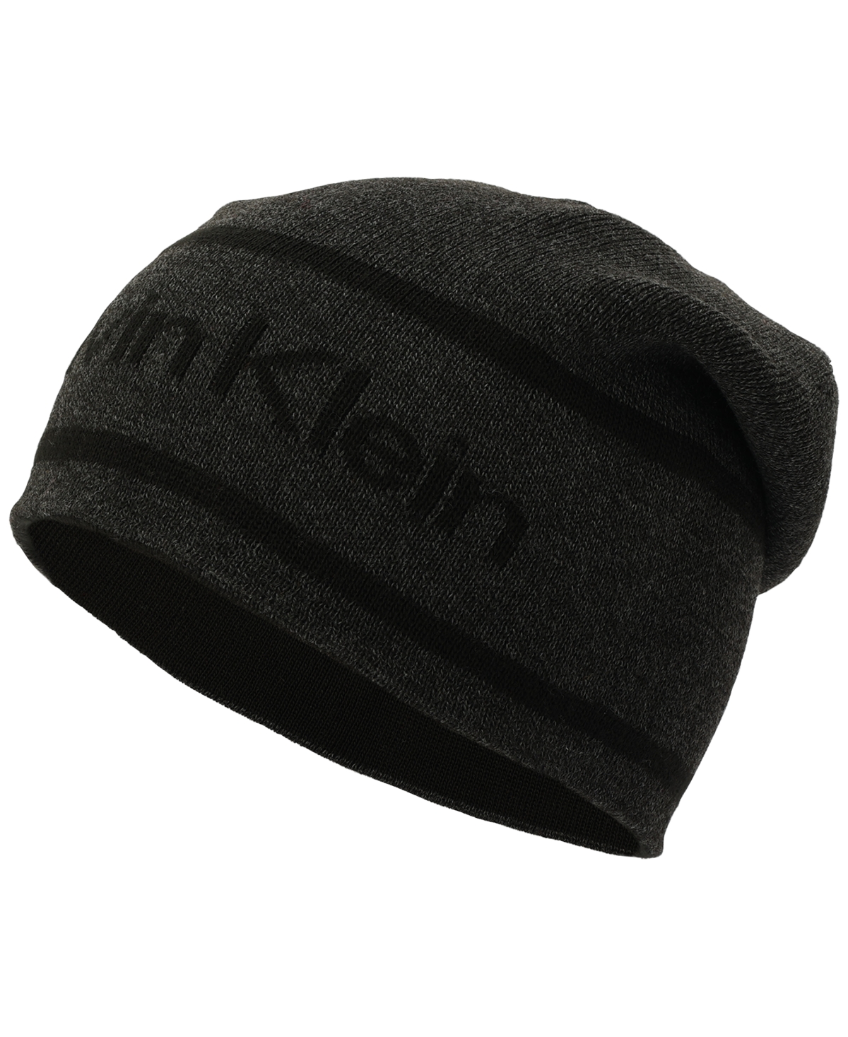 Calvin Klein Men's Jacquard Stripe Logo Beanie In Charcoal