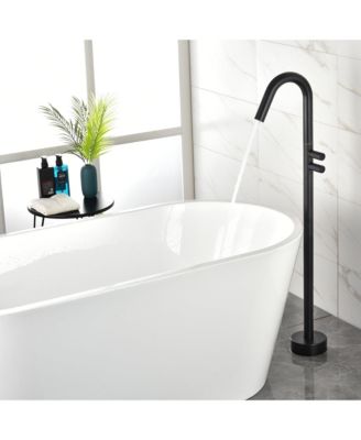Freestanding Floor Mount Double Handle Bath Tub Filler Faucet with Water Supply Lines in Gunmetal Gray