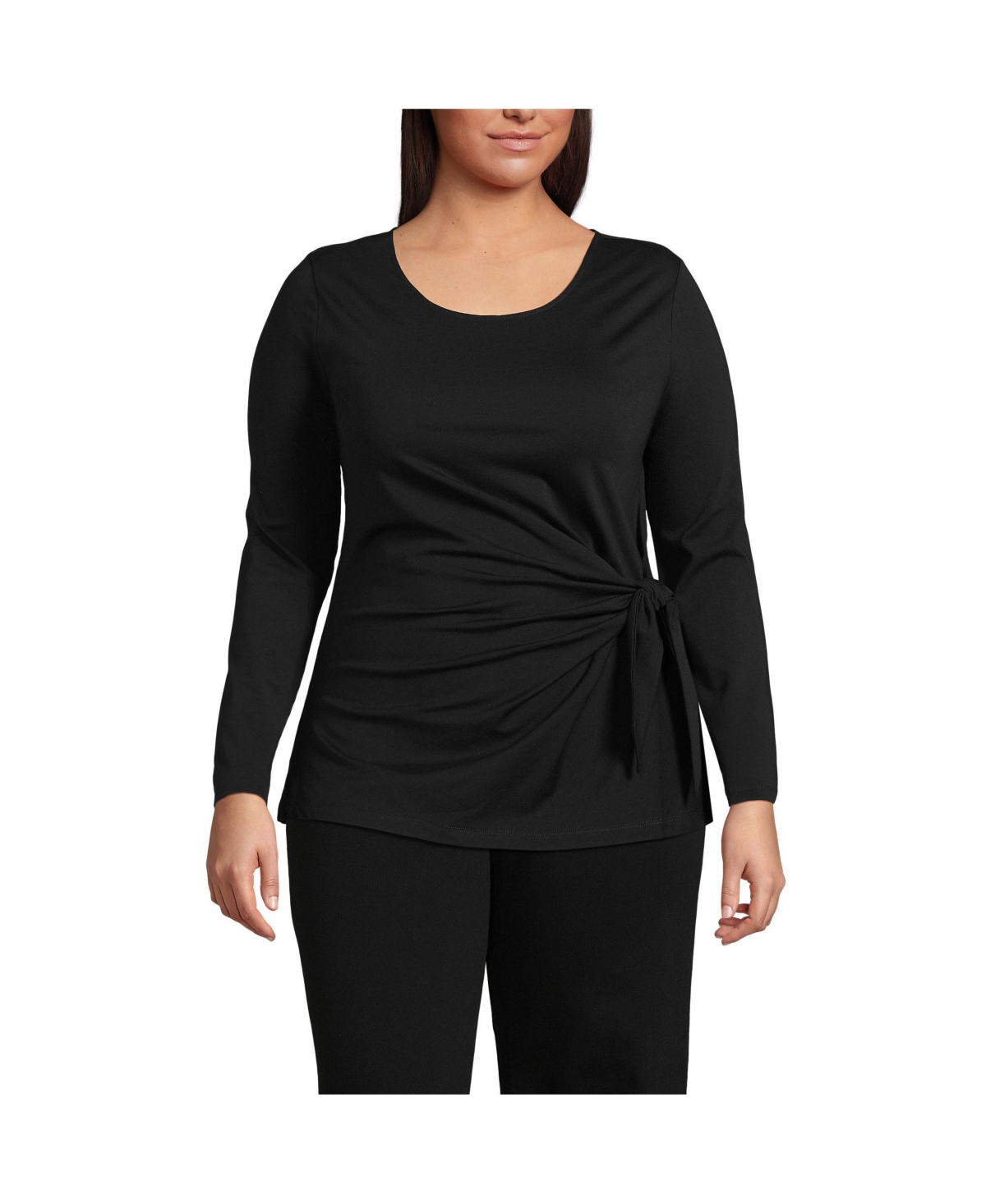 Plus Size Long Sleeve Lightweight Tie Front Top - Deep sea navy