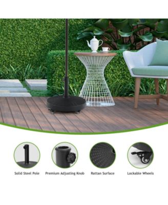 50 LBS Patio Wicker Style Resin Umbrella Base Stand Heavy Duty with Wheels
