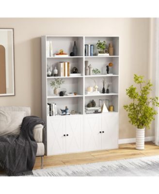 71 Inch Freestanding Bookshelf with 6 Shelves and 2-Door Cabinet-White
