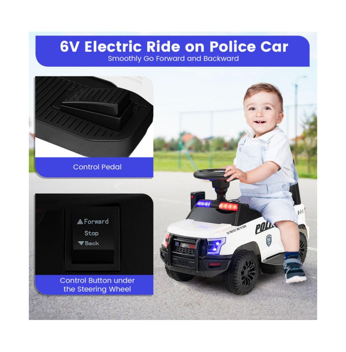 Givimo 6V Kids Ride On Police Car with Real Megaphone and Siren Flashing Lights