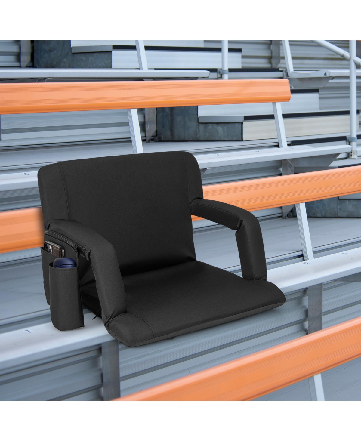 Givimo Stadium Seat for Bleachers with Back Support 6 Adjustable Positions-Black