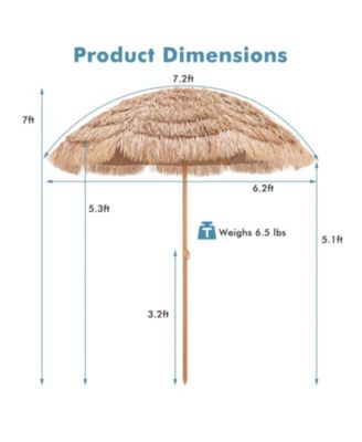7.2 Feet Patio Thatched Tiki Umbrella Hawaiian Hula Beach Umbrella