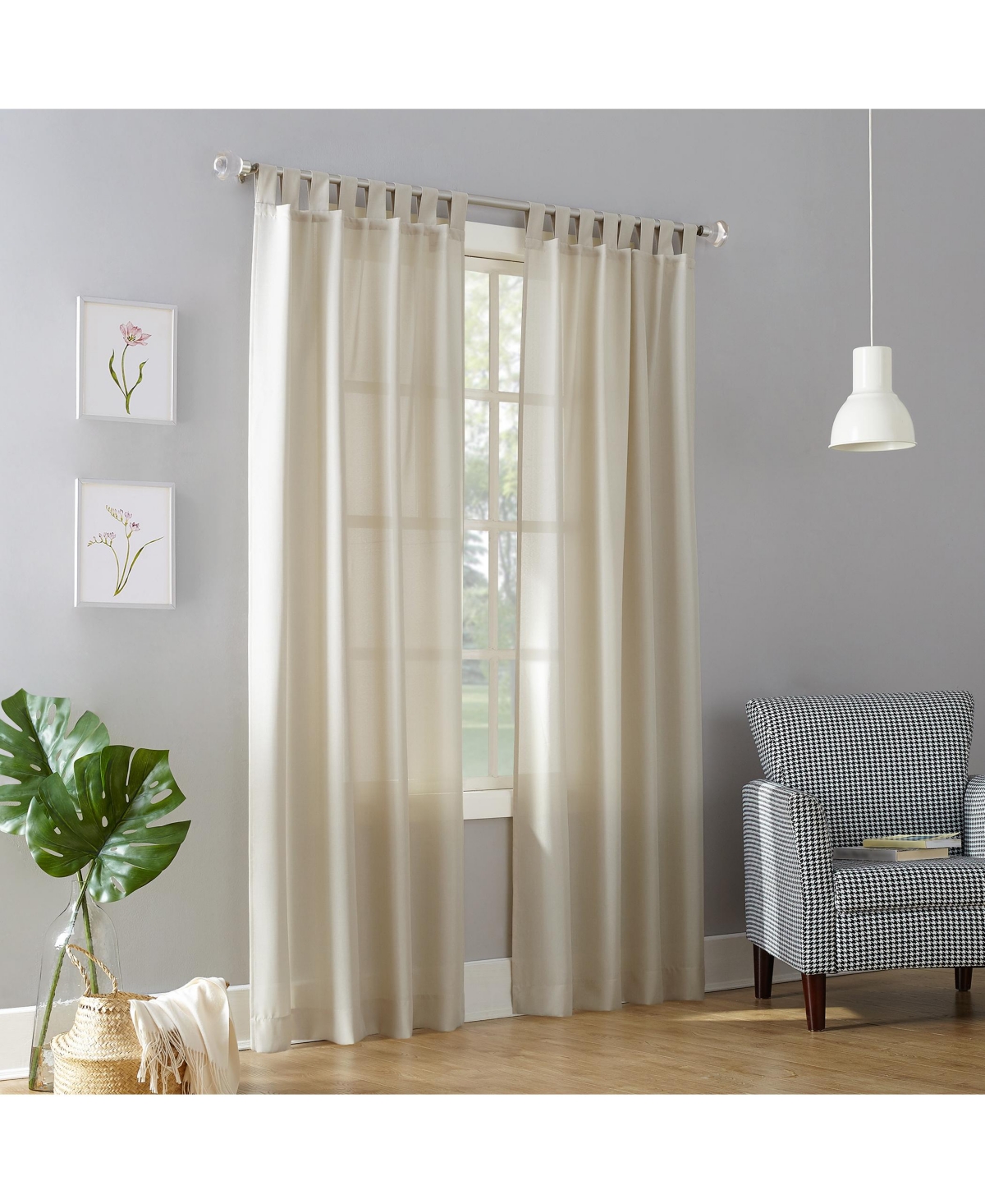 Clifford Heathered Texture Semi-Sheer Tab Top Curtain Panel - Silver-Tone Gray