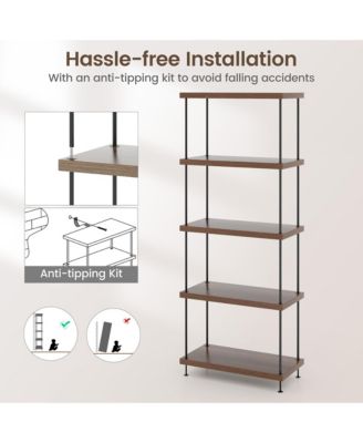 5-Tier Multipurpose Display Rack Freestanding Bookshelf w/ Metal Frame Walnut