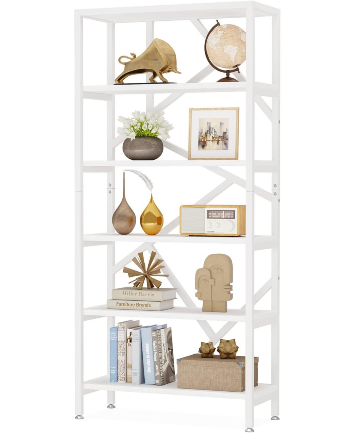 Tribesigns Industrial Bookshelf, 6 Shelf Etagere Bookcase, Free Standing Open Book Shelves Storage Display Shelf, Wood Shelving Units Organizer Ra