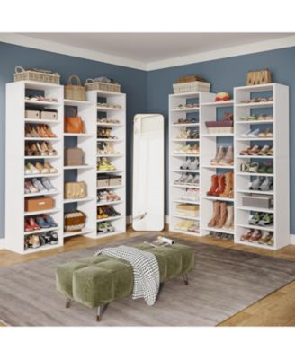 14-Tier Shoe Rack, Freestanding Shoe Shelf, White Wooden Shoe Storage Cabinet with 22 Open Cubbies, 46 Pairs Wide Entryway Shoe Organizer