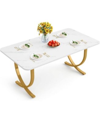 Rectangular Dining Table for 4, 63 Inches Modern Kitchen Table with Faux Marble Table Top and Metal Legs for Dining Room, Kitchen