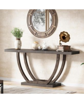 Console Table for Entryway: 63 Inches Farmhouse Wood Entry Foyer Table for Entrance, Narrow Long Sofa Table Behind Couch with Metal Legs