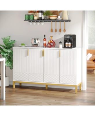 Modern Storage Cabinet, 59 Inch Console Cabinet Sideboard Buffet Cabinet with 4 Doors & Gold Metal Base, Entryway Cupboard Furniture for Living Room, Dining Room
