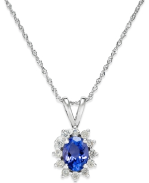 image of Tanzanite (3/4 ct. t.w.) and Diamond (1/5 ct. t.w.) Pendant Necklace in 14k White Gold