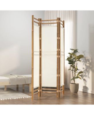 Folding 3-Panel Room Divider 47.2" Bamboo and Canvas
