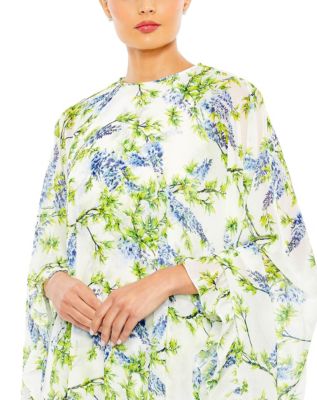 Mac Duggal Women's Floral Print High Neck Ruffle Hem Cape