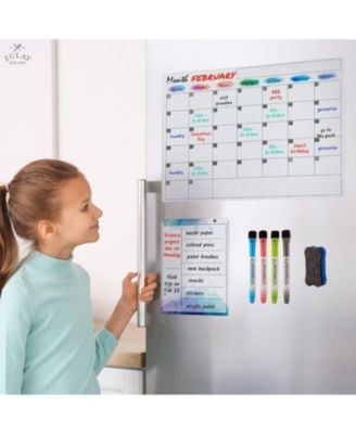 Magnetic Whiteboard Calendar Kit – Includes Notepad, 4 Markers & Eraser for Fridge