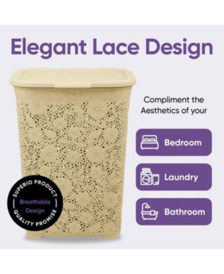 Elegant Lace Hamper 50 L Beige Laundry Hamper &amp; Organizer