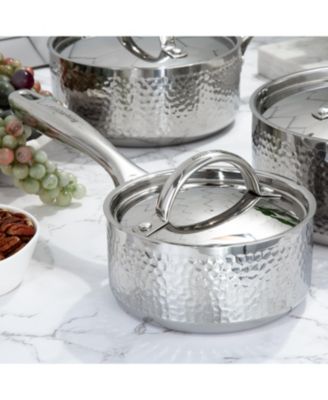 Vintage Tri-Ply 18/10 Stainless Steel 5.5" Saucepan 1qt. with Lid, Hammered