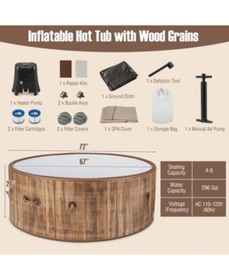 72 Inches Inflatable Hot Tub SPA with 120 Air Jets Electric Heater Pump for 4-6 Person-Coffee