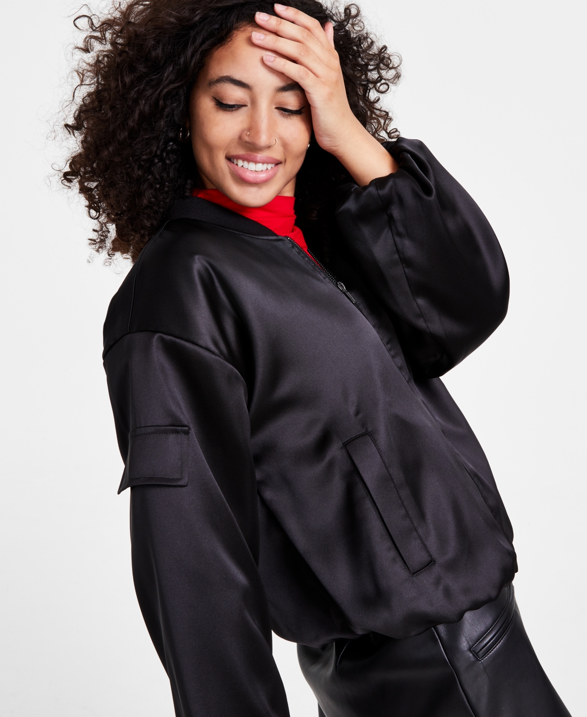 Bar Iii Women's Long-Sleeve Satin Bomber Jacket, Created for Macy's