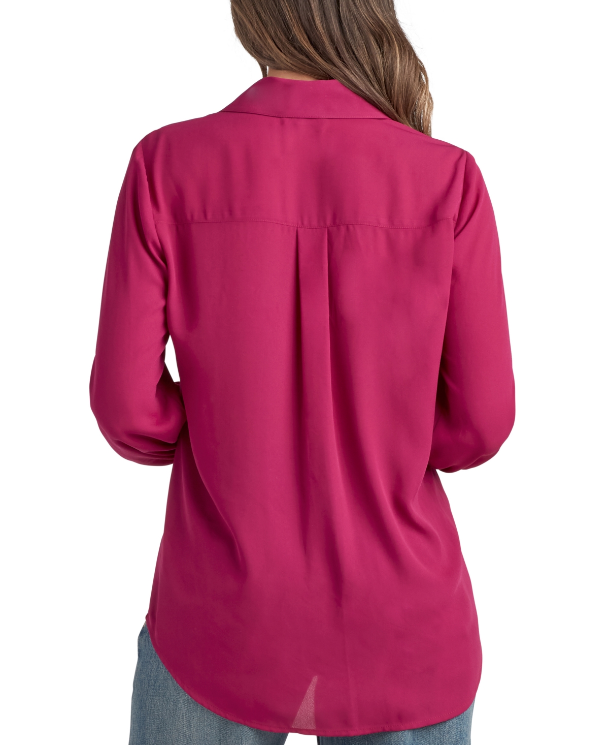 Bcx Juniors' Spread-collar Long-sleeve Button-front Top In Raspberry