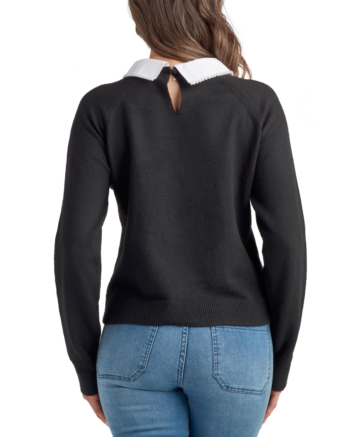 Bcx Juniors' Raglan-sleeve Contrast-collared Sweater In Black