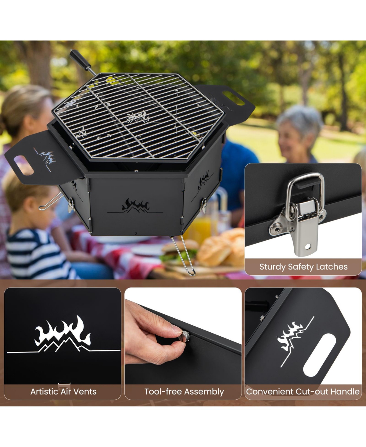 Givimo Portable Charcoal Grill Stove Rotatable with Foldable Body and Legs with Handles