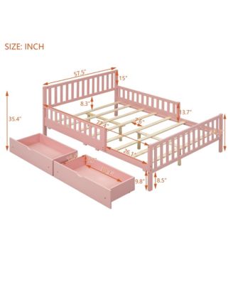 Pink Platform Bed with Guardrails and Drawers
