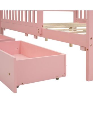 Pink Platform Bed with Guardrails and Drawers