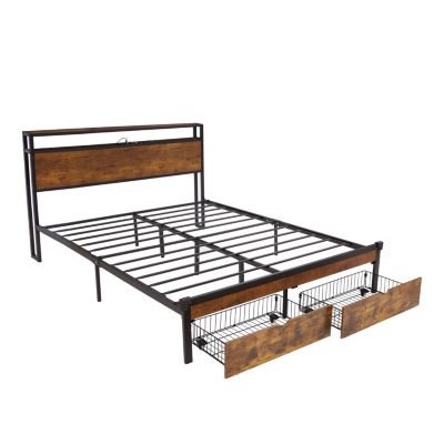 USB Charging Bed Frame with Headboard, Drawers