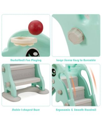 3-in-1 Kids Climber Slide Play Set with Basketball Hoop and Ball