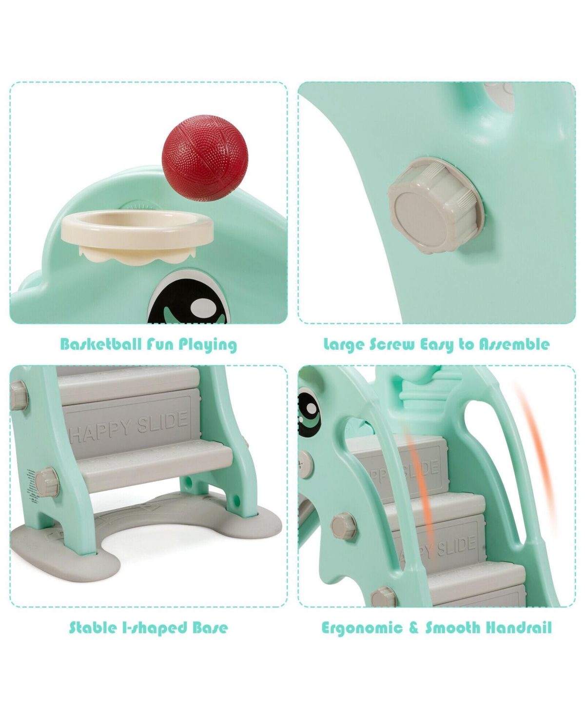 Sugift 3-in-1 Kids Climber Slide Play Set with Basketball Hoop and Ball