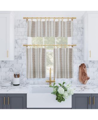 Slub Texture Stripe Cotton Cafe Curtain Pair