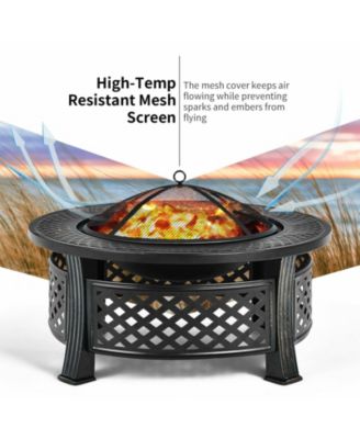 Outdoor Fire Pit with BBQ Grill and High-temp Resistance Finish