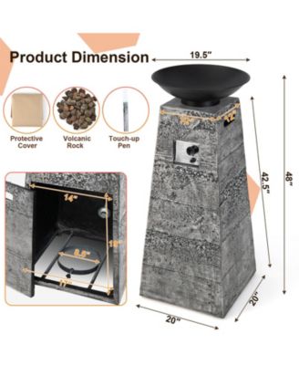 48 Inch Propane Fire Bowl Column with Lava Rocks and PVC Cover-Gray