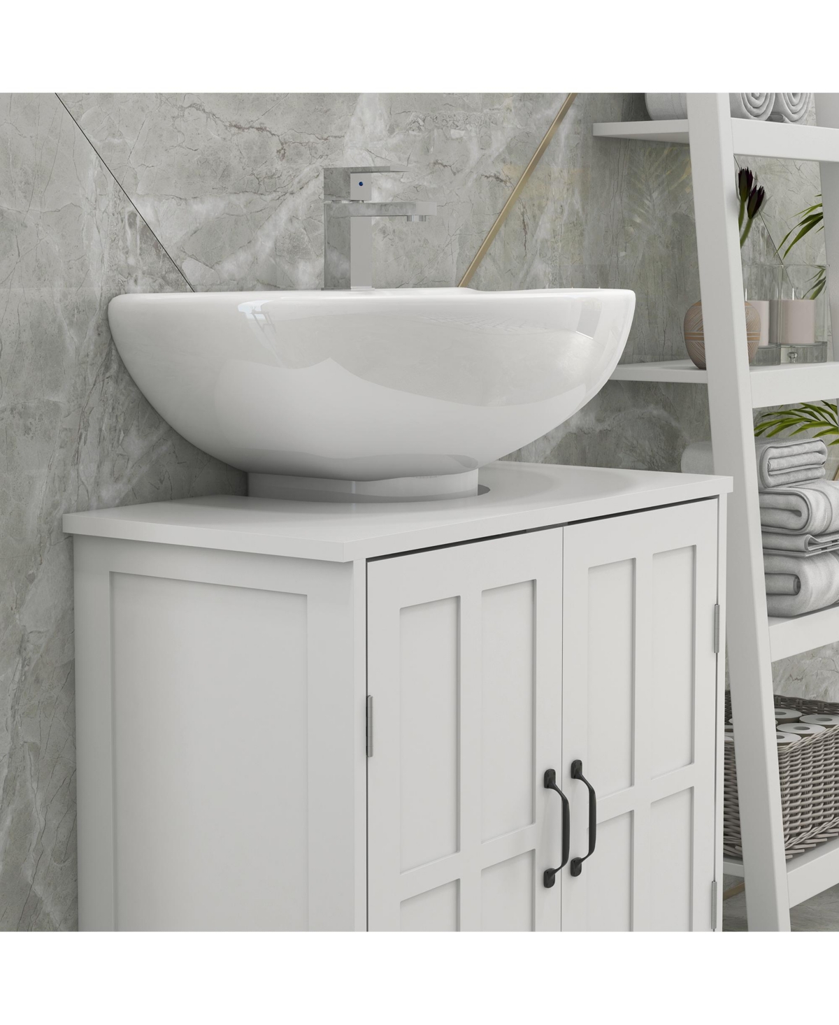Streamdale Furniture Bathroom Sink Cabinet, Pedestal Sink Cabinet with Adjustable Shelf,- White