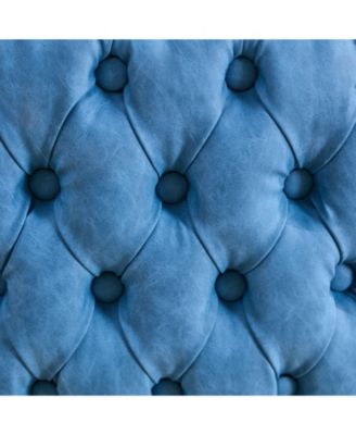 Set of 2 Adjustable Bar Stools with Chrome Base and Tufted Back, Blue