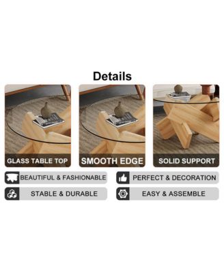 Streamdale Modern Circular Glass Coffee Table with Wood Legs