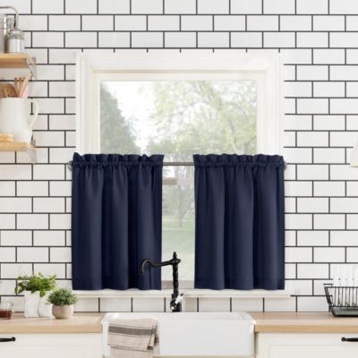 Martine Microfiber Semi-Sheer Rod Pocket Kitchen Curtain Valance and Tiers Set