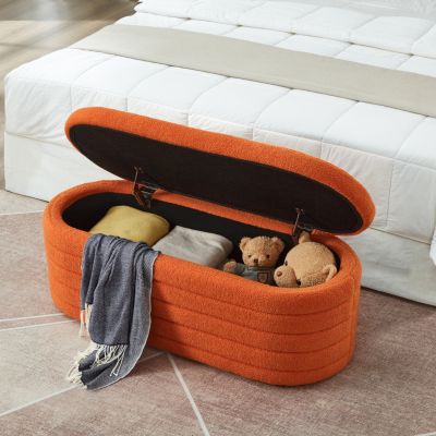 Boucle Teddy Ottoman Storage Bench with Hinge