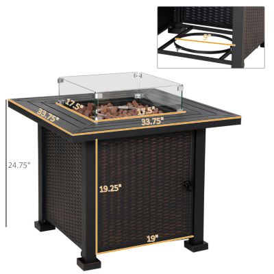 34" Black Outdoor Propane Fire Pit, 50k BTU, Auto-Ignition