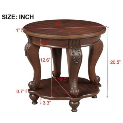 Retro Round End Table with Shelf, Cherry