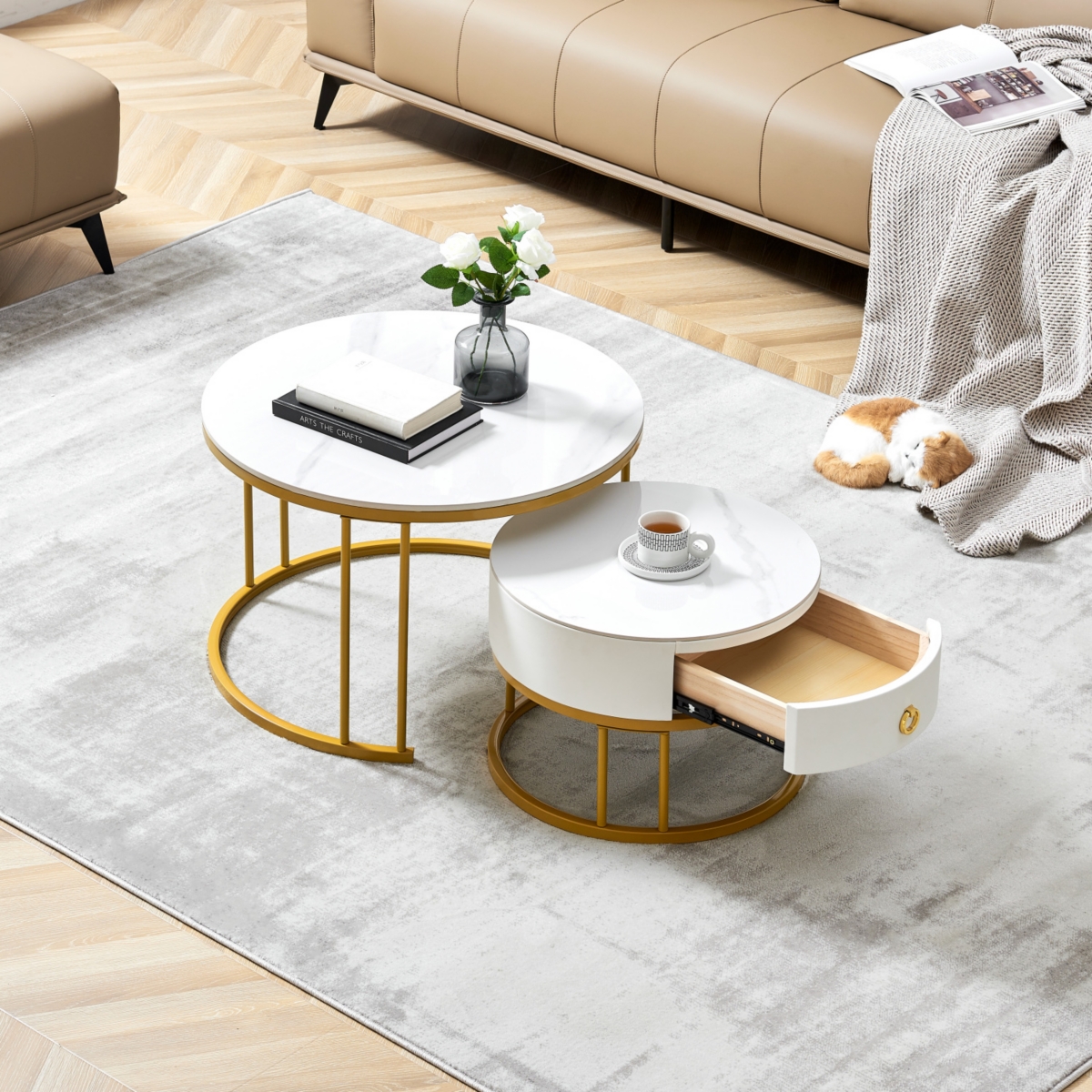Streamdale Furniture Marble Nested Coffee Table Set - Gold