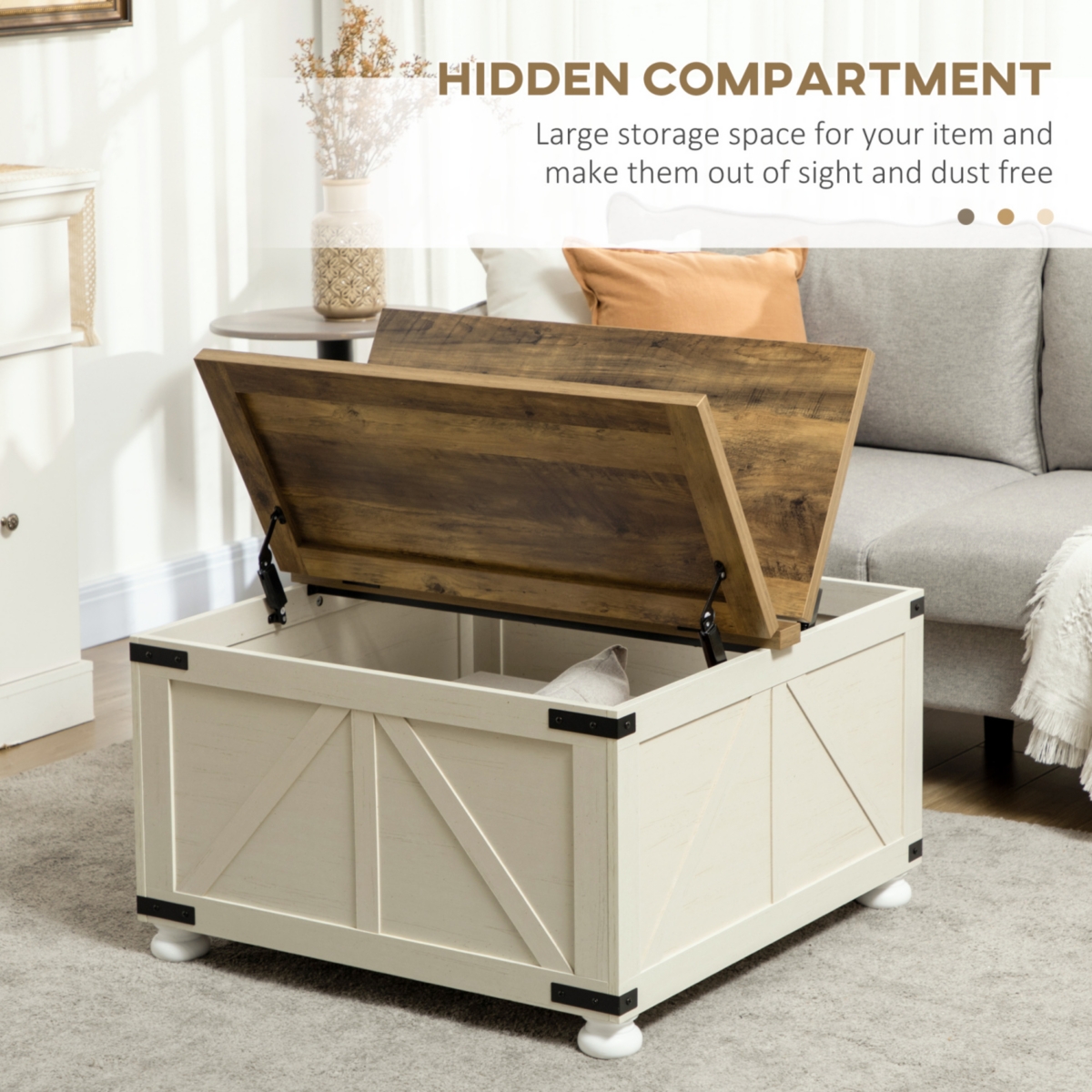 Streamdale Furniture Farmhouse Coffee Table with Storage, Large Square Coffee Table