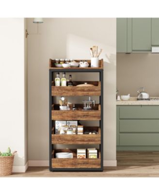 Wood Fruit and Vegetable Storage Rack, 5-Tier Pull-Out Snack Stand Fruit Basket Stand, Utility Shelf Organizer